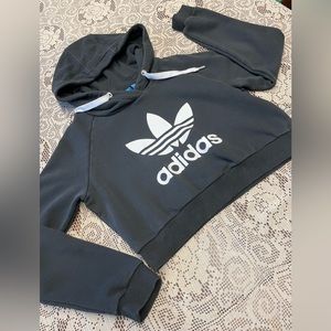 Adidas Cropped Logo Sweater Hoodie Black S